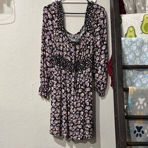 SO Floral Long Sleeve Dress - Black and Pink